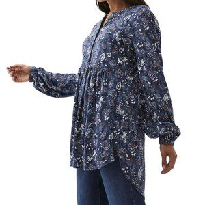 FatFace Tabitha Floral Longline Top Womens 8 Cotton Fit & Flare Blue NWT